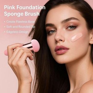 addigoes Mushroom Head Powder Puff with Handle, For Flawless Liquid & Powder Foundation - Makeup Blending Sponge for Streak-Free Application (Pink)
