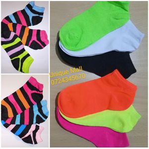 Unisex Cotton Ankle Happy Socks - 12 Pairs Assorted Striped, Luminous Colors Striped Pattern 