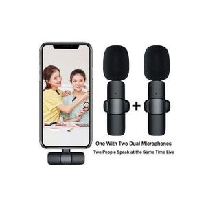 K9 Double Wireless Lapel Microphone Tie Mic TYPE-C Phones Android IPhone + IOS Adapter (Black)