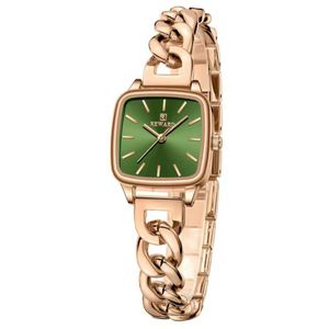 REWARD Luxury RD22062L Women's Square Watch Rose Gold Chain Link Bracelet with Emerald Green Dial Diamond-Accented Quartz Timepiece Elegant Fashion Accessory