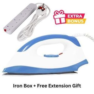 AILYONS  Electric Dry Iron Box 1000W Non-Stick Soleplate (white & Blue) + FREE 4-Way Power Extension Cable