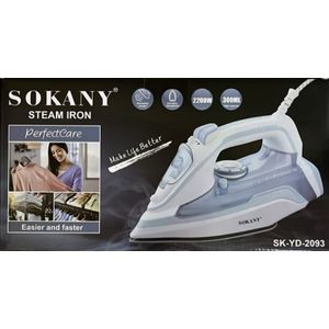 Sokany Heavy Duty Professional Steam Iron Box With Non-stick Ceramic Sole Plate. 2200Watts, 300ml Tank, Dry And Steam Functions.