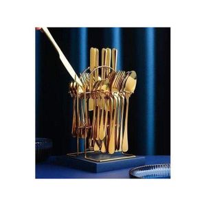 Luxury 24-Piece Gold Stainless Steel Cutlery Set With Stand