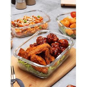 Borosilicate Glass Food Storage Containers Set – Airtight Leakproof Meal Prep Containers with Locking Lids – Stackable Microwave and Oven Safe Fridge Organizer – 3 Piece Set (410ml, 680ml, 1040ml)