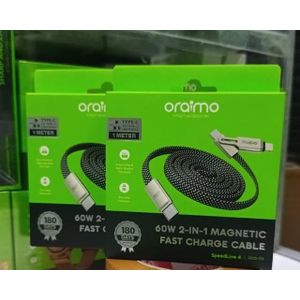 Oraimo OCD-176 Powerful 60W Magnetic Cable- 2 in 1 Type C-To- C, Type C to Lighting/iPhone