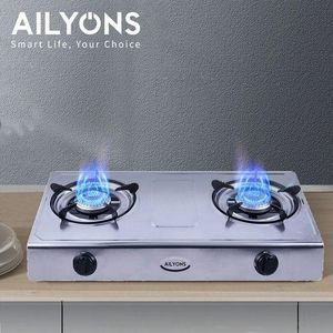AILYONS Table Top Metallic 2-Burner Gas Stove – Compact Kitchen Gas Cooker