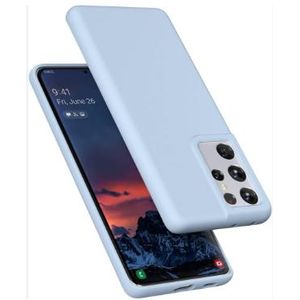 Soft Flexible Silicone Case for Samsung Galaxy S21 Ultra, Shockproof Anti-Scratch Slim TPU Protective Back Cover (Light Blue)