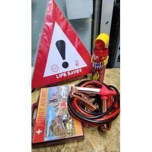 Car Safety Kit 4 in 1 - Life Saver Warning Triangles, Fire Extinguisher , First Aid Kit & Jumper Cables