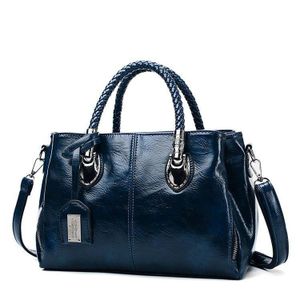 Blue European American Retro Wax Leather Women's Shoulder Bag