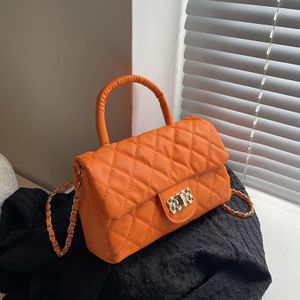 Orange Quilted Handbag, Chan el-style Chain Shoulder Bag, Luxury Commute Bag for Women