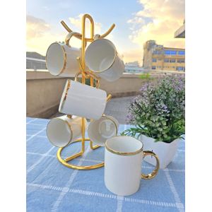 6pcs Gold White Ceramic Cup Set