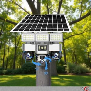 Two-Way Audio Outdoor 12MP 4G PTZ Rotating Triple Lens Two In One V380 Pro 12MP 4G Sim card PTZ Rotating Three Triple Lens screens Outdoor Security Solar CCTV Camera with High Brightness Led Solar Flood Light
