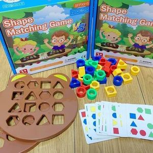 Early Education Puzzle Shape Matching Card Game – Educational Brain Development Toy For Kids, 1 Or 2 Player Learning Game With Boards, Building Blocks And Cards – 16.5x16.5cm