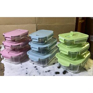 3Pc Borosilicate Glass Lunch Box Food Storage Containers