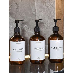 3pcs labelled amber PET plastic dispensers for soap,lotion