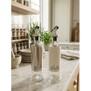 500ml Oil/Vinegar Dispenser Glass Steel Stainless Steel Transparent Glass Oil Bottle with Funnel