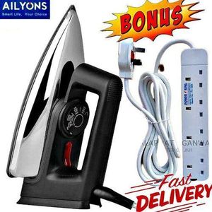 AILYONS  High Quality Electric Dry Iron Box 1000W With Titanium Teflon Non-Stick Soloplate // IronBox + FREE 4 Way Power Extension Cable Socket
