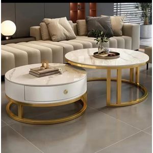 Modern Marble Top Nesting Coffee Table Set (2-Piece) with drawer.