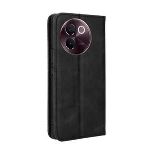 Vivo V40 Lite Phone Case, Wallet-Style Black Retro Leather Flip Cover with All-Round Protection for Second Device
