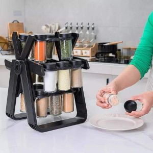 360° Rotating Spice /Seasonal Rack Organizer with 18 Glass Jars for Kitchen & Pantry