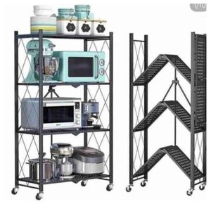 5 Tier Foldable Kitchen Rack With Wheels.