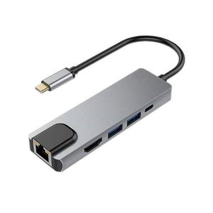 USB Type C to HDTV 5 in 1 Hub Adapter, 4K HDMI USB C Multiport Converter with LAN, USB & Charging Port for Laptop & MacBook
