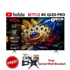 TCL 55C655 55”INCH QLED 4K PRO UHD With AiPQ PRO Processor Smart Google TV,HDR10+, Dolby Vision, Atmos, 144Hz VRR, Onkyo Sound Gaming TV, Modal 2024-(1YR WRTY)+FREE 360 BRACKET