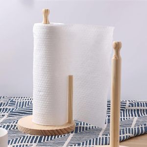 Premium Bamboo Wood Tissue Holder Vertical Roll Pole – Freestanding Kitchen & Toilet Paper Holder