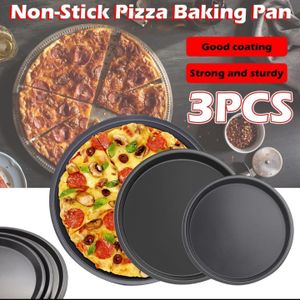 Pizza Pan Set 3 Pieces Non-Stick Carbon Steel Pizza Trays Round Kitchen Utensils Home Kitchen Baking Pans Bread Cake Tool