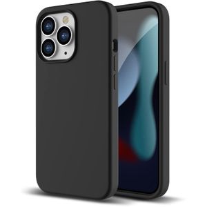 iPhone 13 Pro Phone Case, Black Slim Liquid Silicone 3 Layers Full Covered Soft Gel Rubber Protective Cover for Third Device