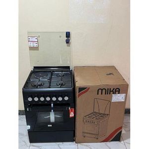 Mika Standing Cooker, 58cm x 58cm, 3 Gas Pool Jet Burners + 1 RAPID Hot Plate, Button Ignition, 3 Function Electric Oven, Matt Black WITH FREE PIPE AND REGULATOR AND CLIPS