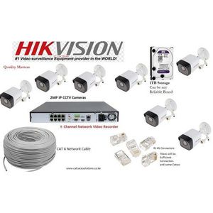 Hikvision 7 IP CCTV CAMERAS 2MP Complete Kit (8-Channel NVR + 1TB Storage + 150m Cable)