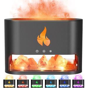 YALEDI Essential Oil Diffuser, Fireplace Flame Fire Oil Diffuser, 250ml Himalayan Salt Lamp Diffuser, Cool Mist Aromatherapy Humidifier with 7 Colors Light, Timer & Auto-Off for Home, Room (Black)