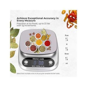 High Precision Digital Kitchen Scale - High Accuracy Multifunction Food Electronic Scale Up to 10Kg/22lbs Capacity, Stainless Steel Design Weight Scale - Large LCD Display for Cooking & Baking