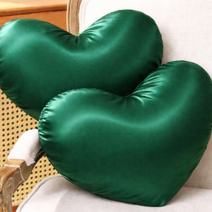 2pcs Heart pattern satin Fibre filled Throw Pillows-Green