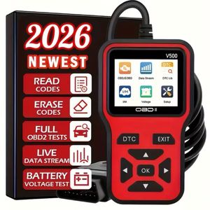 V500 OBD2/EOBD car diagnostic scanner used to read fault codes, monitor live data streams, and test battery voltage
