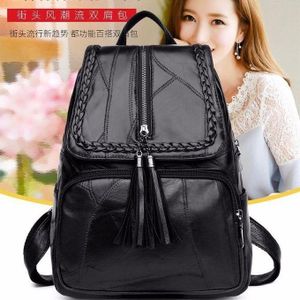 Fashion Classic Women Shoulder Bags Black Leather Backpack Bag Traveling Bag-Black