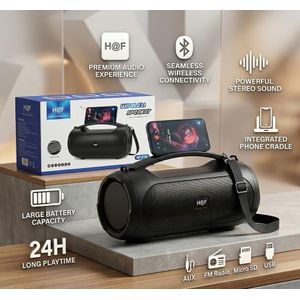 H F H.F F39 Portable Bluetooth Speaker FM Radio USB TF Card AUX Solar Rechargeable Wireless Outdoor Music Speaker With Phone Holder-Black