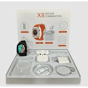 X8 Unique Combination Smartwatch with bluetooth earphnes, magnetic battery pack, charging adapter
