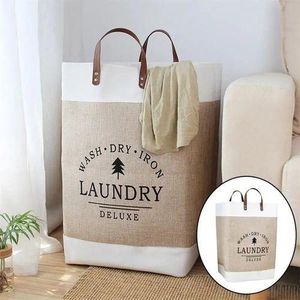 Foldable Laundry Basket – Large Capacity Cotton & Linen Hamper with PU Leather Handles (40x55x26cm, 10kg) – Grey/Brown