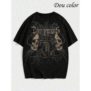Dou-color Dou-color Men's Fashion Thick Skull Style Printed T-shirt - Black