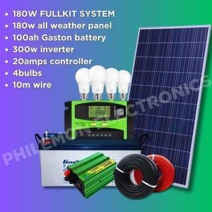 Sunlight Solar Fullkit 180w Solar Panel + 100AH Battery + 300w Inverter + 10 Amp Controller + 4 Bulbs.