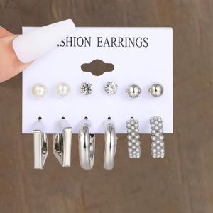 6 Pairs Vintage Stud Earrings Set for Women - Silver