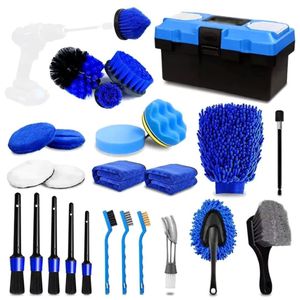 27Pcs Car Detailing Kit, Car Detailing Brush Set, Car Cleaning Kit, Auto Detailing Tools for Interior Exterior Wheels, Professional Car Wash Accessories with Windshield Cleaning Tool and Storage Box