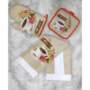 3-Piece Kitchen Linen Set – Heat-Resistant Oven Glove Mitt, Potholder Pad Safuria Holder, and Matching Hand Towel for Cooking, Baking & Grilling