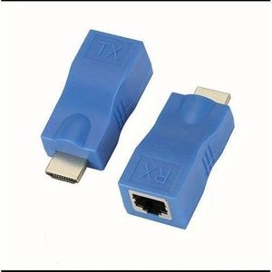 HDMI Extender Kit on RJ45 Cable (Cat5e/Cat6) – 2 pcs. (TX Transmitter – RX Receiver) – Range up to 30 metres – Blue Colour