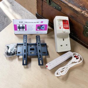 Plug and Play Skilltech 15-43in Tilt TV Wall Mount Bracket + Power King 4Way Power Ext Cable + FREE FK TV Guard 