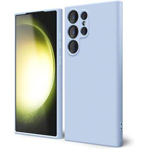 Compatible with Samsung Galaxy S22 Ultra Case Liquid Silicone, Skin Touch Gel Rubber Case with Soft Microfiber Lining, Cute Slim Full Camera Protection Cover, Light Blue/ White & Blue