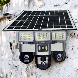 1080P Full HD resolution Clear Video Output Two In One 12MP V380 Pro 4G Sim card PTZ Rotating Multiple Lens screens Solar Camera with High Brightness Outdoor Security Solar Flood Light