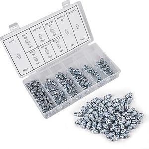 Grease Nipple Assortment Kit 110 Pieces, Grease Nipple Taper Grease Nipple Assortment Grease Nipple Set M6 M8 M10 Straight and Angled 45° 90° Cone Lubrication Nipple with Storage Box